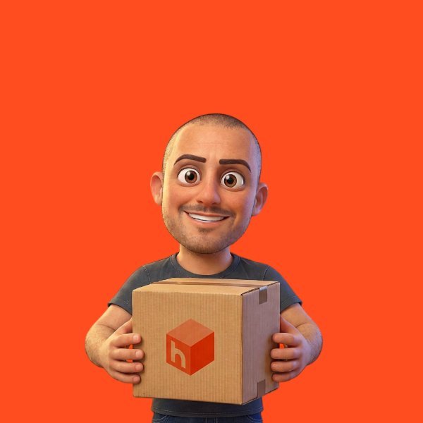 Johan van Hullo als 3D-personage met een Hullo-doos