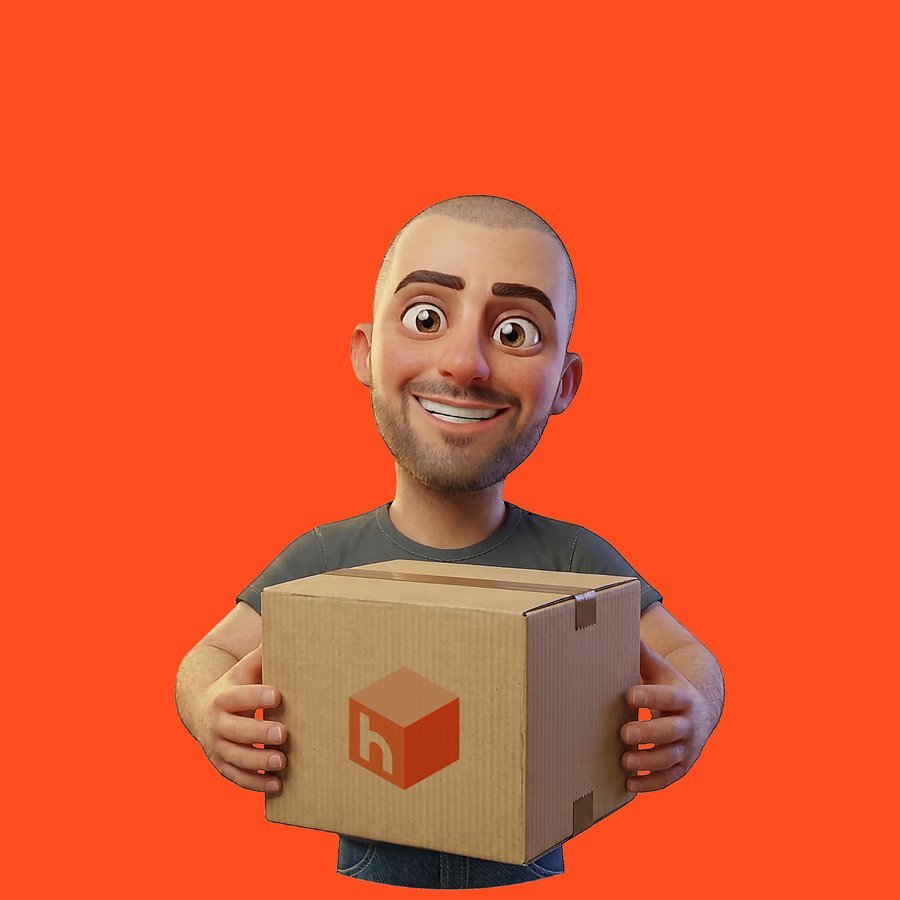 Johan van Hullo als 3D-personage met een Hullo-doos